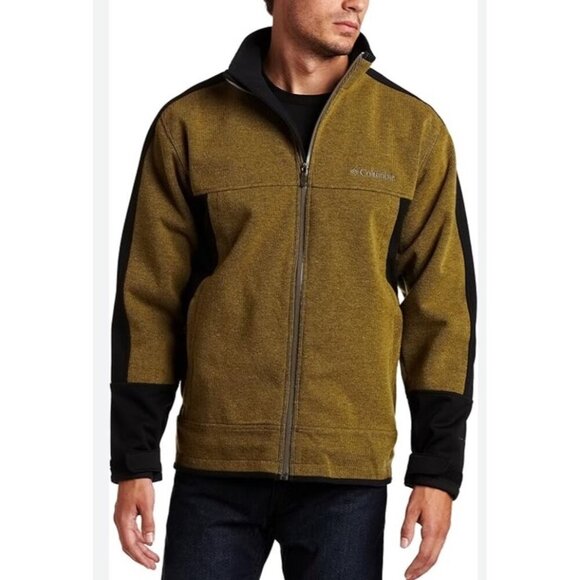 Columbia Men's Sz L Grade Max Softshell Jacket Bronze Green Omni Heat Wool Blend - Picture 1 of 14